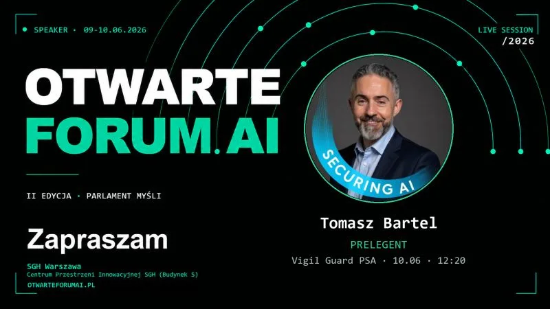 Grafika prelegenta Otwarte Forum.AI z Tomaszem Bartlem z Vigil Guard PSA, 10 czerwca o 12:20, SGH Warszawa
